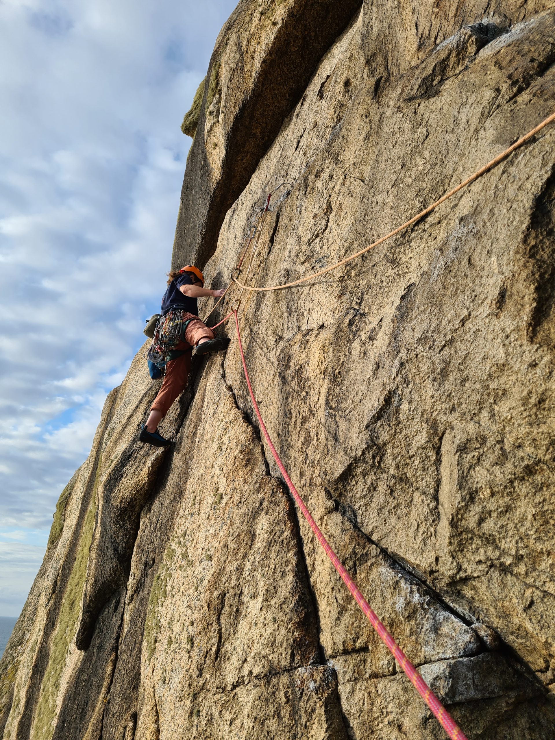 Jo leading a route in Bosigran